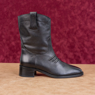 Bibi Lou Women Black Leather Cowboy Western Mid calf Boots sz 9US EUR39