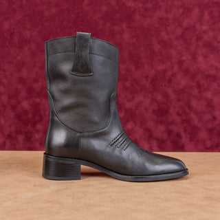 Bibi Lou Women Black Leather Cowboy Western Mid calf Boots sz 9US EUR39