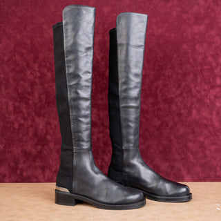 Stuart Weitzman Women 5050 Bold Stretch Fashion Black Leather OTK Boots sz 8.5