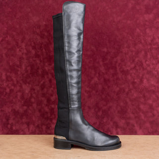 Stuart Weitzman Women 5050 Bold Stretch Fashion Black Leather OTK Boots sz 8.5