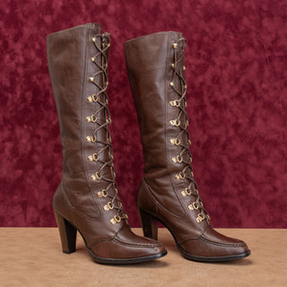 Michael Kors Women Vintage Y2K Victorian Granny Lace Brown Leather Boots sz 8.5