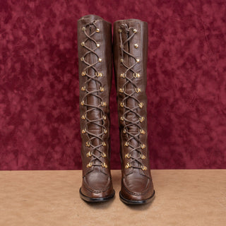 Michael Kors Women Vintage Y2K Victorian Granny Lace Brown Leather Boots sz 8.5