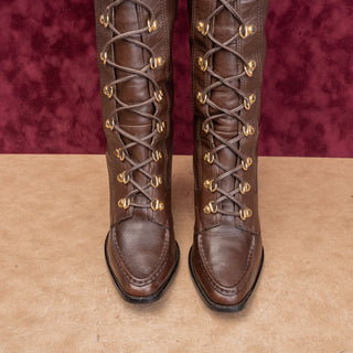 Michael Kors Women Vintage Y2K Victorian Granny Lace Brown Leather Boots sz 8.5