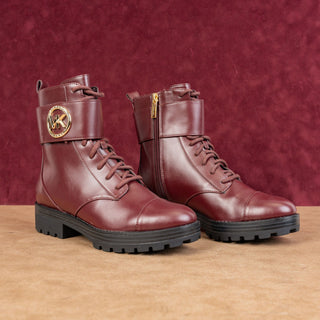 Michael Kors Women Tatum Vegan Red Leather MK Logo Festival Combat Boots sz 7