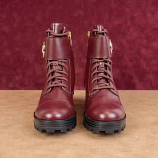 Michael Kors Women Tatum Vegan Red Leather MK Logo Festival Combat Boots sz 7