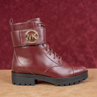 Michael Kors Women Tatum Vegan Red Leather MK Logo Festival Combat Boots sz 7
