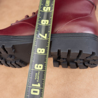 Michael Kors Women Tatum Vegan Red Leather MK Logo Festival Combat Boots sz 7