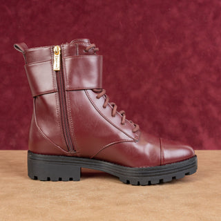 Michael Kors Women Tatum Vegan Red Leather MK Logo Festival Combat Boots sz 7