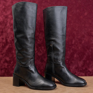 Stuart Weitzman Women Finn Black Grain Leather Zip Fashion Knee Boots sz 8