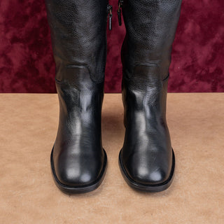 Stuart Weitzman Women Finn Black Grain Leather Zip Fashion Knee Boots sz 8
