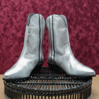 Free People Borderline Metallic Silver Leather Western Boots 10US EUR40