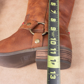 Dingo Women Cognac Leather Harness Western Cowboy Mid Calf Boots sz 8