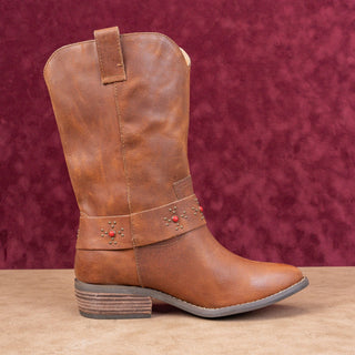 Dingo Women Cognac Leather Harness Western Cowboy Mid Calf Boots sz 8