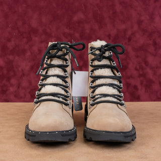 Sorel Women Lennox Hiking Beige Lace-up Shearling Leather Ankle Boots Sz 6