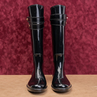 Coach Women Black Gloss Riding Equestrian Wellies Rubber Boots sz 11