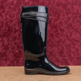 Coach Women Black Gloss Riding Equestrian Wellies Rubber Boots sz 11