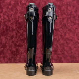 Coach Women Black Gloss Riding Equestrian Wellies Rubber Boots sz 11