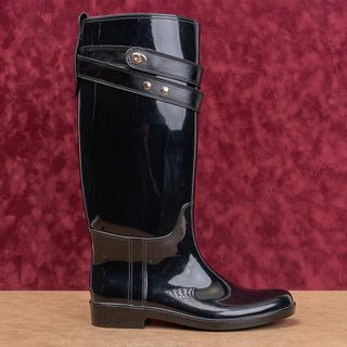 Coach Women Black Gloss Riding Equestrian Wellies Rubber Boots sz 11