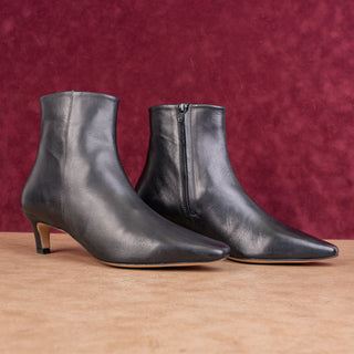 Bibi Lou Women Magda Black Leather Kitten Heel Dress Zip Ankle Boots 10US EUR40