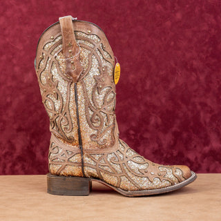 Corral Women Orix Glitter Brown Leather Cowboy Western Square Toe Boots sz 10