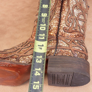 Corral Women Orix Glitter Brown Leather Cowboy Western Square Toe Boots sz 10