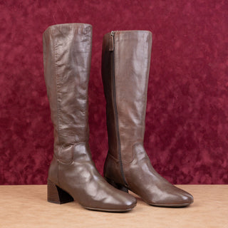 Sofft Women Cecily Waterproof Brown Leather Zip Almond Retro Knee Boots sz 8