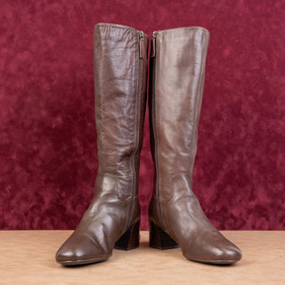 Sofft Women Cecily Waterproof Brown Leather Zip Almond Retro Knee Boots sz 8