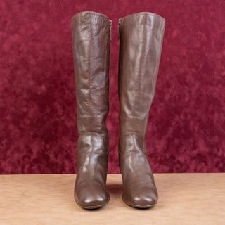 Sofft Women Cecily Waterproof Brown Leather Zip Almond Retro Knee Boots sz 8