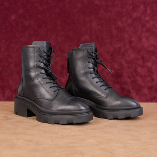 Ash Women Moody Black Leather Festival Party Chunky Combat boots sz 7US EUR37