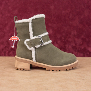 Blondo Women Margo Green Olive Suede Waterproof Faux Fur Winter Boots sz 6