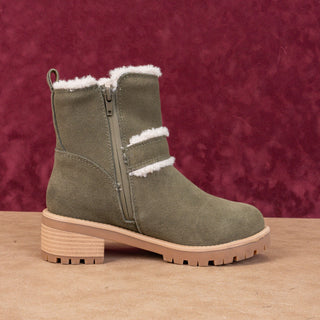 Blondo Women Margo Green Olive Suede Waterproof Faux Fur Winter Boots sz 6