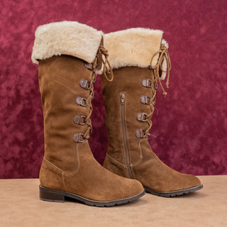 Sofft Women Shearling Cuff Brown Fashion Riding Lace-up Western Zip Boots sz 7.5