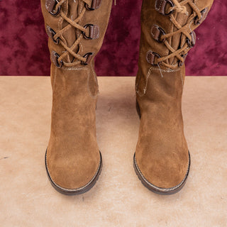 Sofft Women Shearling Cuff Brown Fashion Riding Lace-up Western Zip Boots sz 7.5