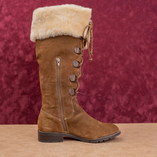 Sofft Women Shearling Cuff Brown Fashion Riding Lace-up Western Zip Boots sz 7.5