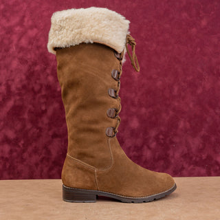 Sofft Women Shearling Cuff Brown Fashion Riding Lace-up Western Zip Boots sz 7.5