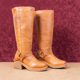 Dingo Women Casbah Tan Leather Harness Pull-on Bohemian Knee Boots sz 9.5