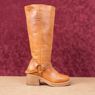 Dingo Women Casbah Tan Leather Harness Pull-on Bohemian Knee Boots sz 9.5