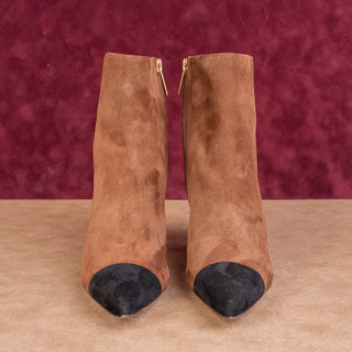 Veronica Beard Women Lisa Black Cap Brown Suede Heel Pointy Toe Boots sz 6