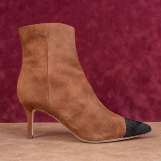 Veronica Beard Women Lisa Black Cap Brown Suede Heel Pointy Toe Boots sz 6