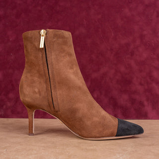 Veronica Beard Women Lisa Black Cap Brown Suede Heel Pointy Toe Boots sz 6