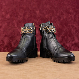 Karl Lagerfeld Paris Women Palmer Black Leather Double Buckle Ankle Boots sz 8
