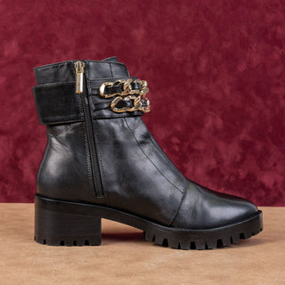 Karl Lagerfeld Paris Women Palmer Black Leather Double Buckle Ankle Boots sz 8