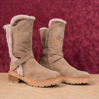 Sam Edelman Women Jailyn Taupe Waterproof Suede Plush Lined Zip Lug Boots sz 7.5