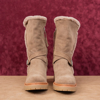 Sam Edelman Women Jailyn Taupe Waterproof Suede Plush Lined Zip Lug Boots sz 7.5