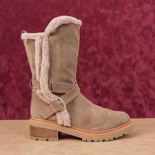 Sam Edelman Women Jailyn Taupe Waterproof Suede Plush Lined Zip Lug Boots sz 7.5