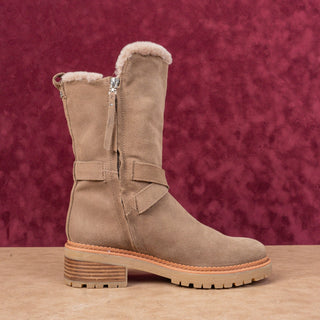 Sam Edelman Women Jailyn Taupe Waterproof Suede Plush Lined Zip Lug Boots sz 7.5