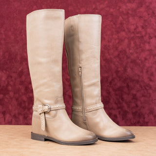 Lucky Brand Women Maltet Taupe Leather Strap Fashion Knee Boots sz 6