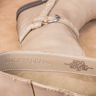 Lucky Brand Women Maltet Taupe Leather Strap Fashion Knee Boots sz 6