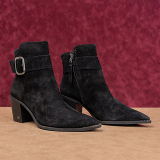 Sam Edelman Women Modern Western Stacked Boho Cottage Heel Black Suede Boots 8