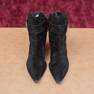 Sam Edelman Women Modern Western Stacked Boho Cottage Heel Black Suede Boots 8